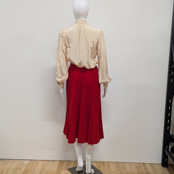 Vintage Saint Laurent red and white heart blouse with scarf long pleated skirt - Picture 2 of 11